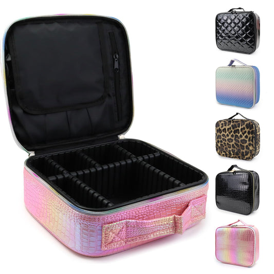 MORMID Travel Makeup Case 3 Layers Portable Makeup Train Case Cosmetic Bag Organizer Storage for Women with Adjustable Dividers and Shoulder Strap for Toiletry Travel Accessories(pink)