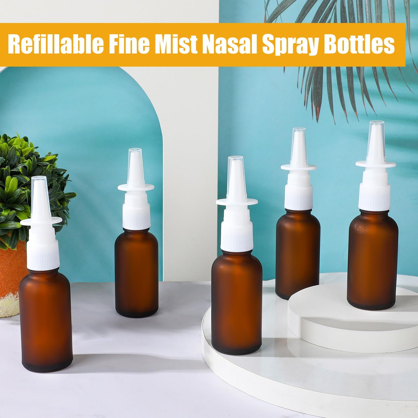 ZHWKMYP 20 Pcs Nasal Spray Bottle, 30ML/1oz 12 Pcs Brown Empty Refillable Matte Glass Nasal Spray Bottle with 4 Funnels and 4 Labels