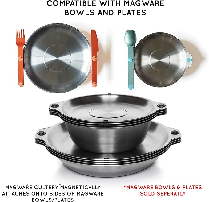 FULL WINDSOR - MAGWARE Magnetic Camping Cutlery Set - Travel Utensils for Camping, Cooking, and Outdoor Dining - Knife, Fork & Spoon - Portable Silverware with Pouch for Backpacking - Orange (3 PCS)