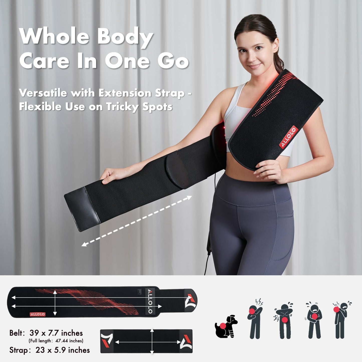 ALLOLO Red Light Therapy for Body, 3 in 1 LEDs Red Light Therapy Belt with Timer Remote Control, 660nm 850nm Infrared Light Therapy Pad for Body Waist Shoulder Knee, 39" x 7.7" Large Area