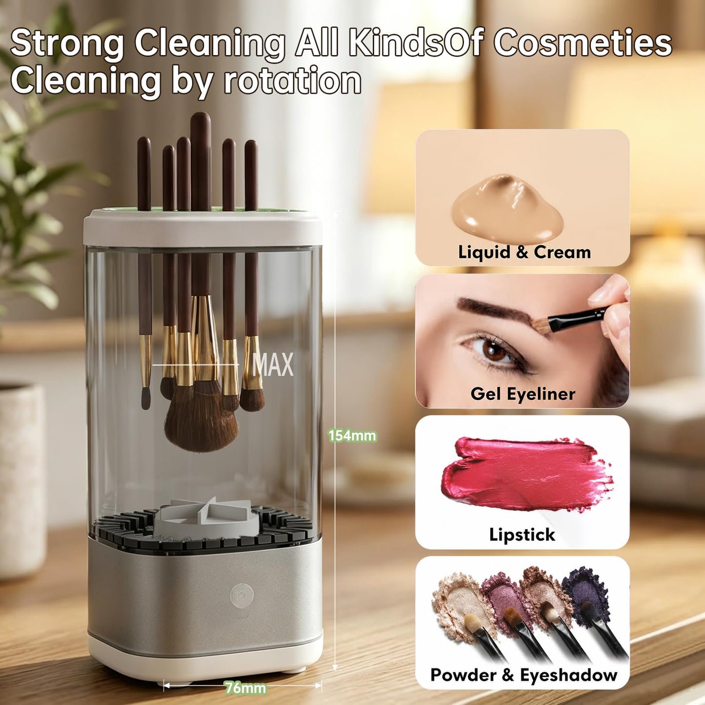 Kuyqd Electric Makeup Brush Cleaner Machine, Automatic Makeup Brush Cleaning With Dryer-Holder for All Brush Types,Sponges-Grey