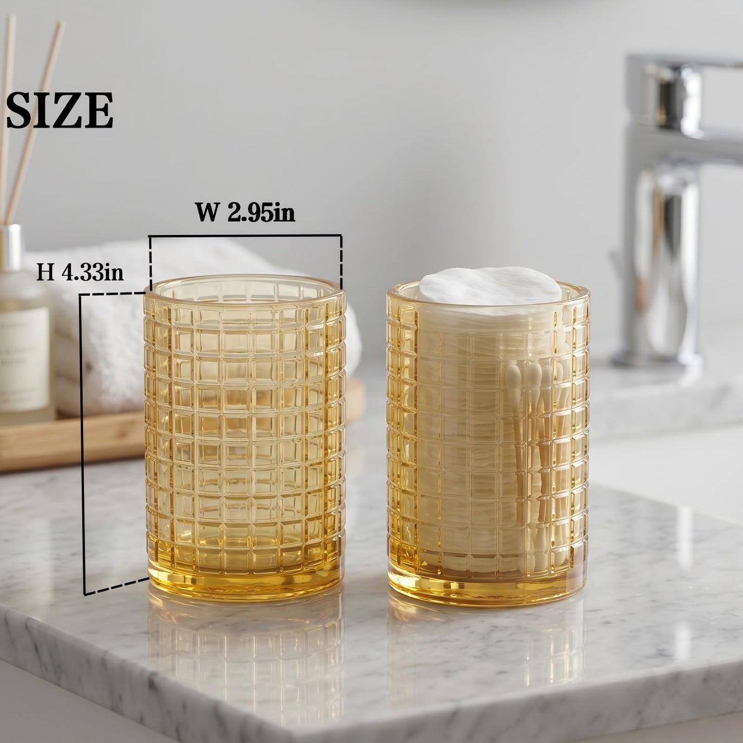 Makeup Brush Holder Organizer, Grid Pattern Glass Storage Box Container, Multifunctional Toothbrush Desk Pen Pencil Holder for Crystal Home Decor, Table Centerpiece, Wedding, Party(Gold 2 Pack)