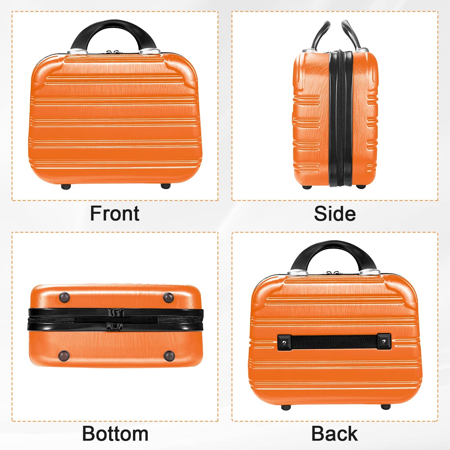 14 Inch Makeup Train Case PC ABS Hard Shell Cosmetic Organizer Portable Toiletry Bag Travel Vanity Case Small Suitcase Makeup Box for Women Outside Activity With Back Strap