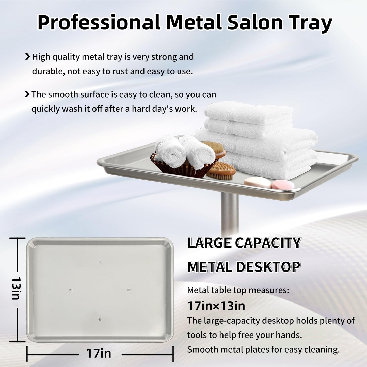 Salon Tray, Salon Color Tray with Adjustable Height, Metal Feet Tray on Wheels, Ideal Use As Tattoo Tray＆Dental Tray