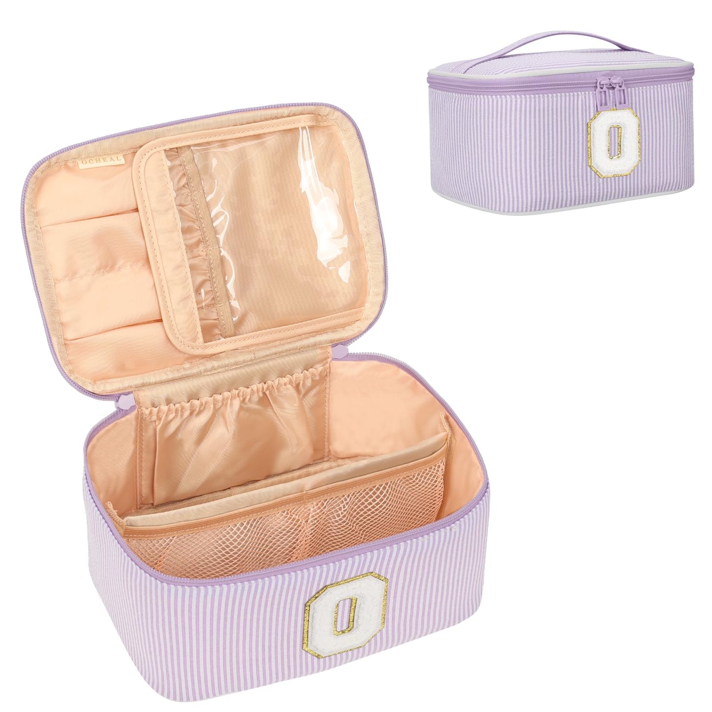 OCHEAL Makeup Bag for Women, Monogram Cosmetic Bag Purple Travel Makeup Case Beauty Toiletry Bag Organizer Personalized Gifts for Girls Bridesmaid, Sister, Wife, Friends Initial O