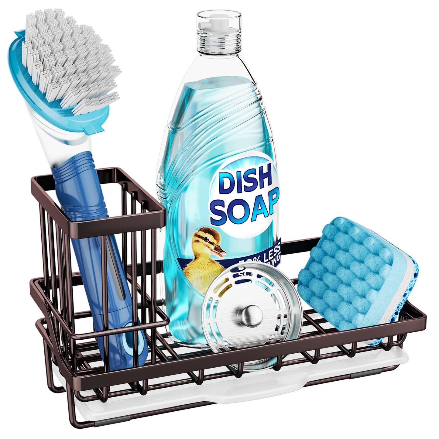 Consumest Sink Caddy Kitchen Organizer, Sponge Holder for Kitchen Sink with Removable Drip Tray for Countertop Dish Soap Holder Dispenser Brush Holder, 304 Stainless Steel - Bronze
