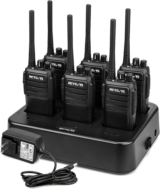 Retevis RT21 2 Way Radio Long Range, Walkie Talkies for Adults, Heavy Duty Rechargeable Two Way Radios with Six-Way Charger, for Manufacturing Education(6 Pack)