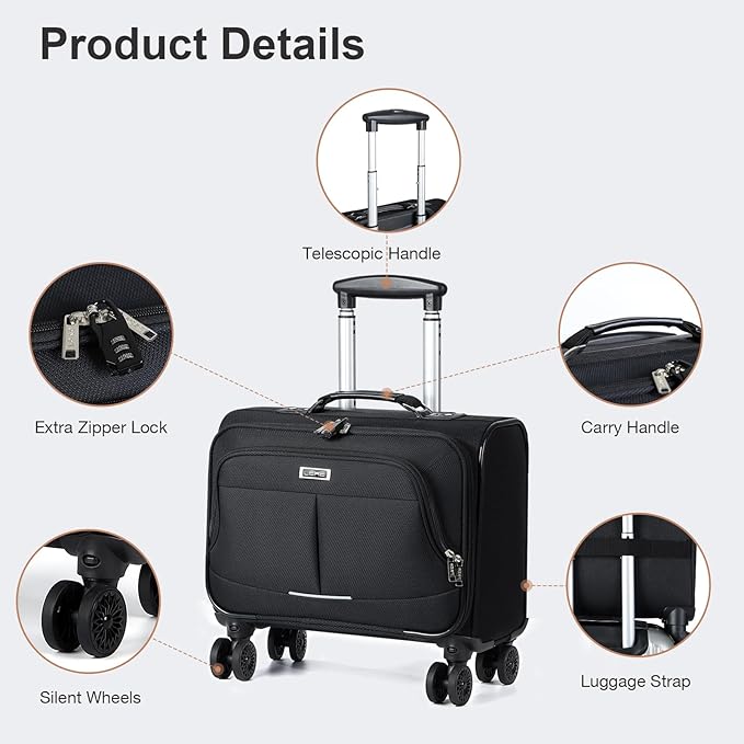 Lekebobor Rolling Laptop Bag With a Compact Combination Lock，Rolling Laptop Briefcase on Wheels for Women/Men Fits Up to 15.6Inch computer Bags Water Resistant for Work Travel and Business, Black