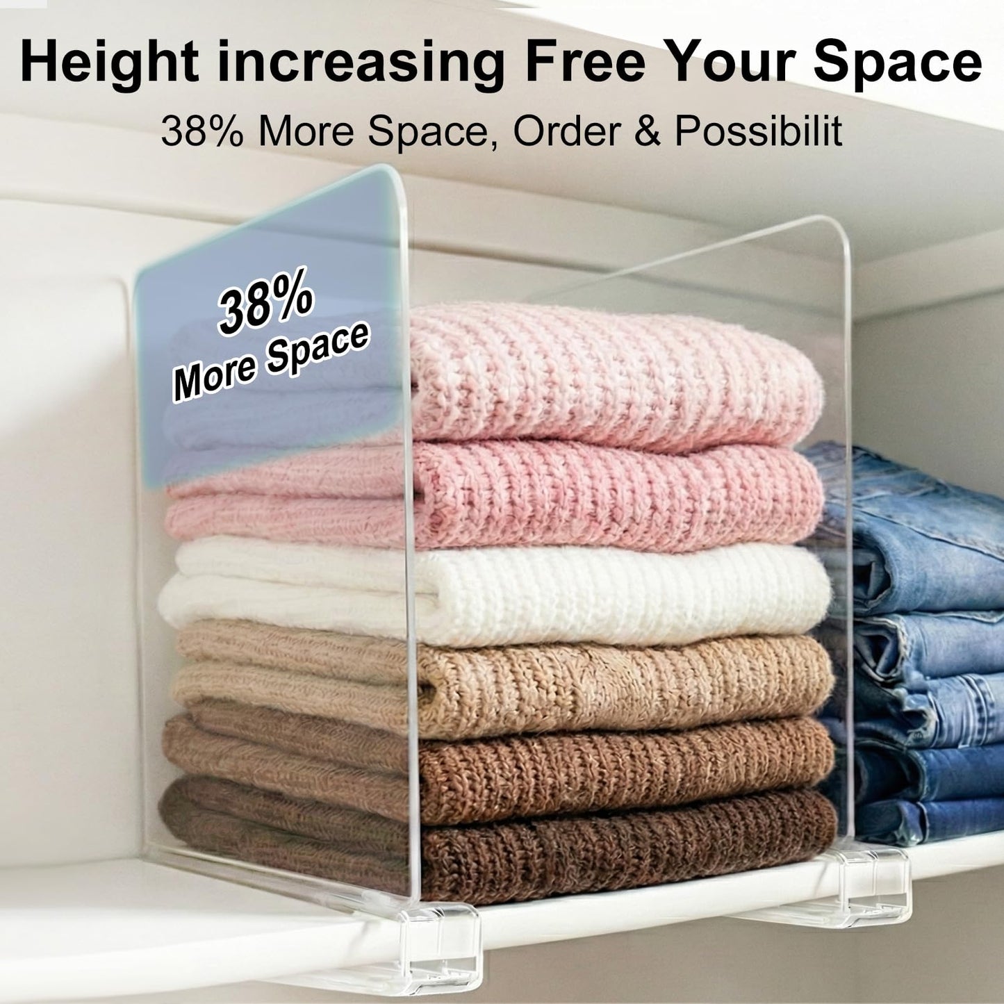 Saccik Purse Organizer for Closet Shelf Dividers: 11-inch Tall(Higher Version) Adjustable Clear Acrylic Bag Storage Organizer for Handbags, Sweaters, Towels, Jeans and Shoes on Wood Shelves 6-Pack