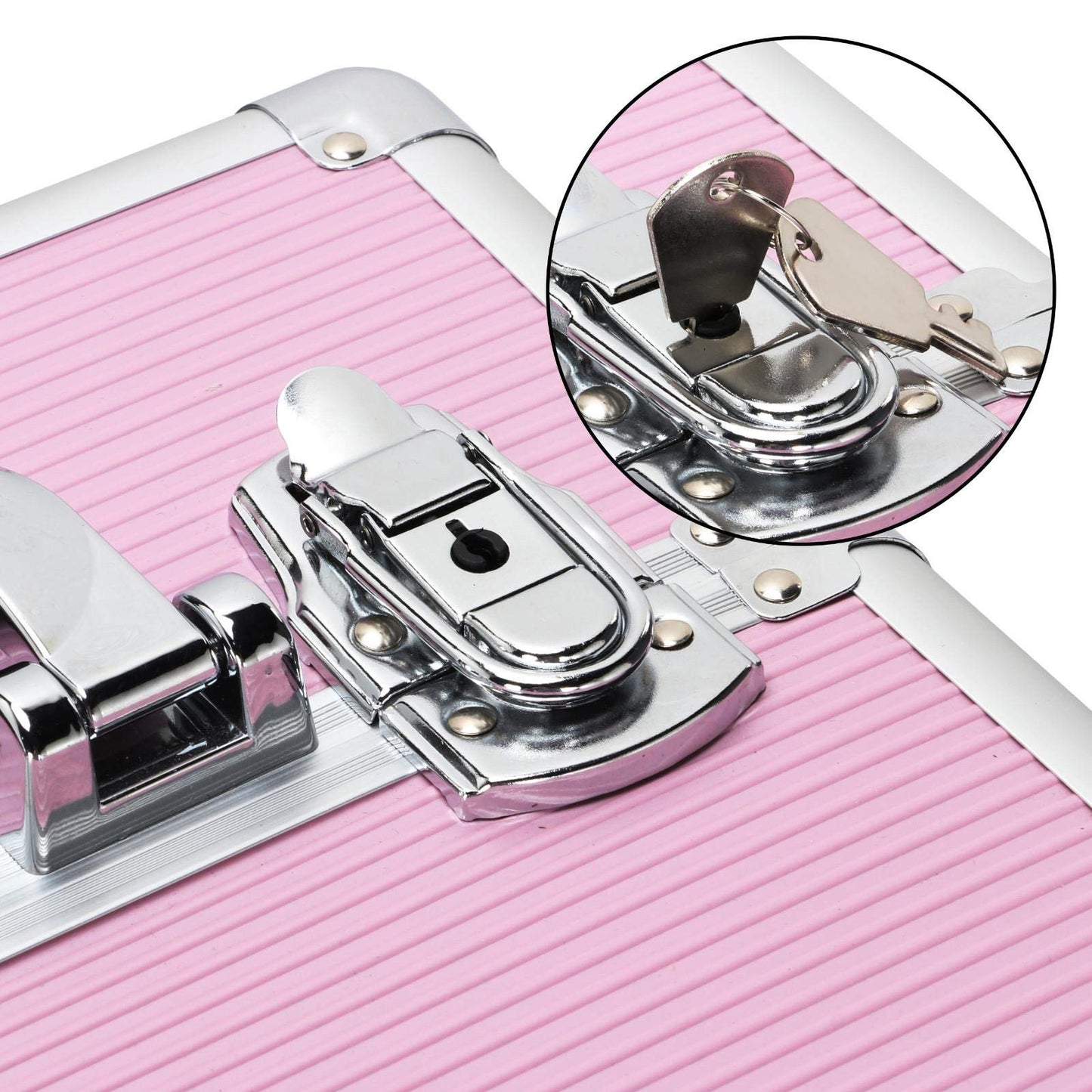 Topeakmart 4 in 1 Professional Makeup Rolling Case, Large Aluminum Cosmetic Train Case, Makeup Tavel Case Travel Beauty Organizer - Pink - with Removeable Wheels