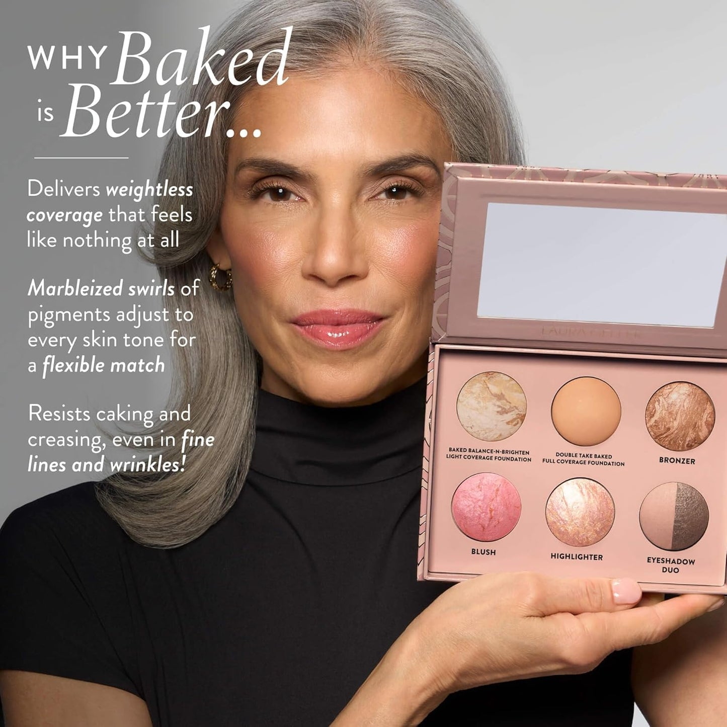 LAURA GELLER Baked Icons Complete Full Face Palette, Porcelain | All-in-One Makeup Palette with Baked Foundations, Blush, Bronzer, Highlighter, Eyeshadows | Coverage for Mature Skin | Travel-Friendly