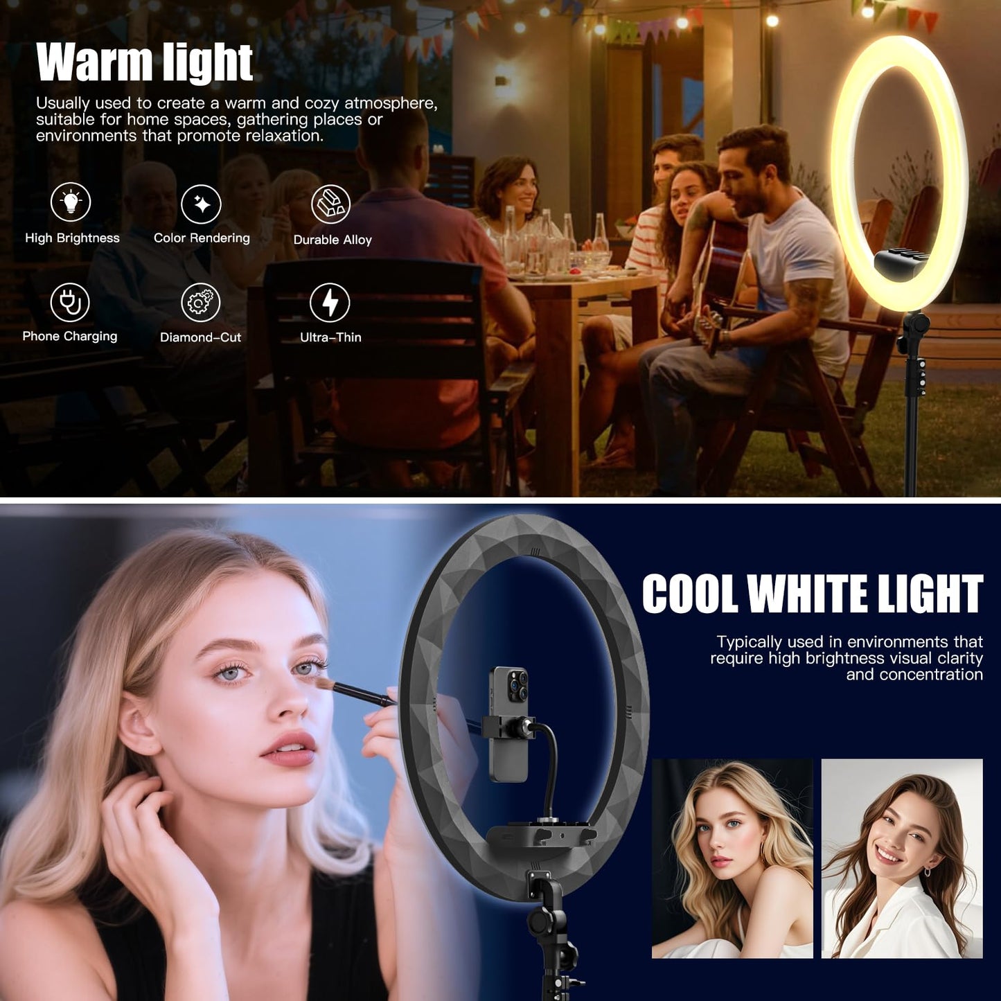 Ring Light with Stand and Phone Holder, 19" Ring Light Tripod for iPhone, Professional LED Circle Light with 78" Tripod, Selfie Ringlight for Live Streaming, Makeup, Barber, Tiktok, YouTube, Black