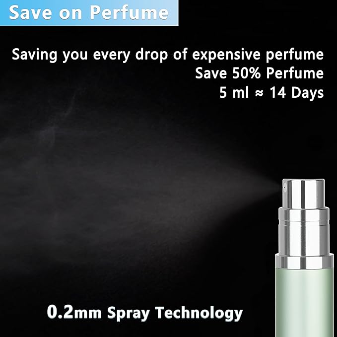 Refillable Perfume Atomizer Travel Bottle 5ml Leakproof Luxury Travel Perfume Refillable Bottle, Portable Fragrance Atomiser (Light Green)
