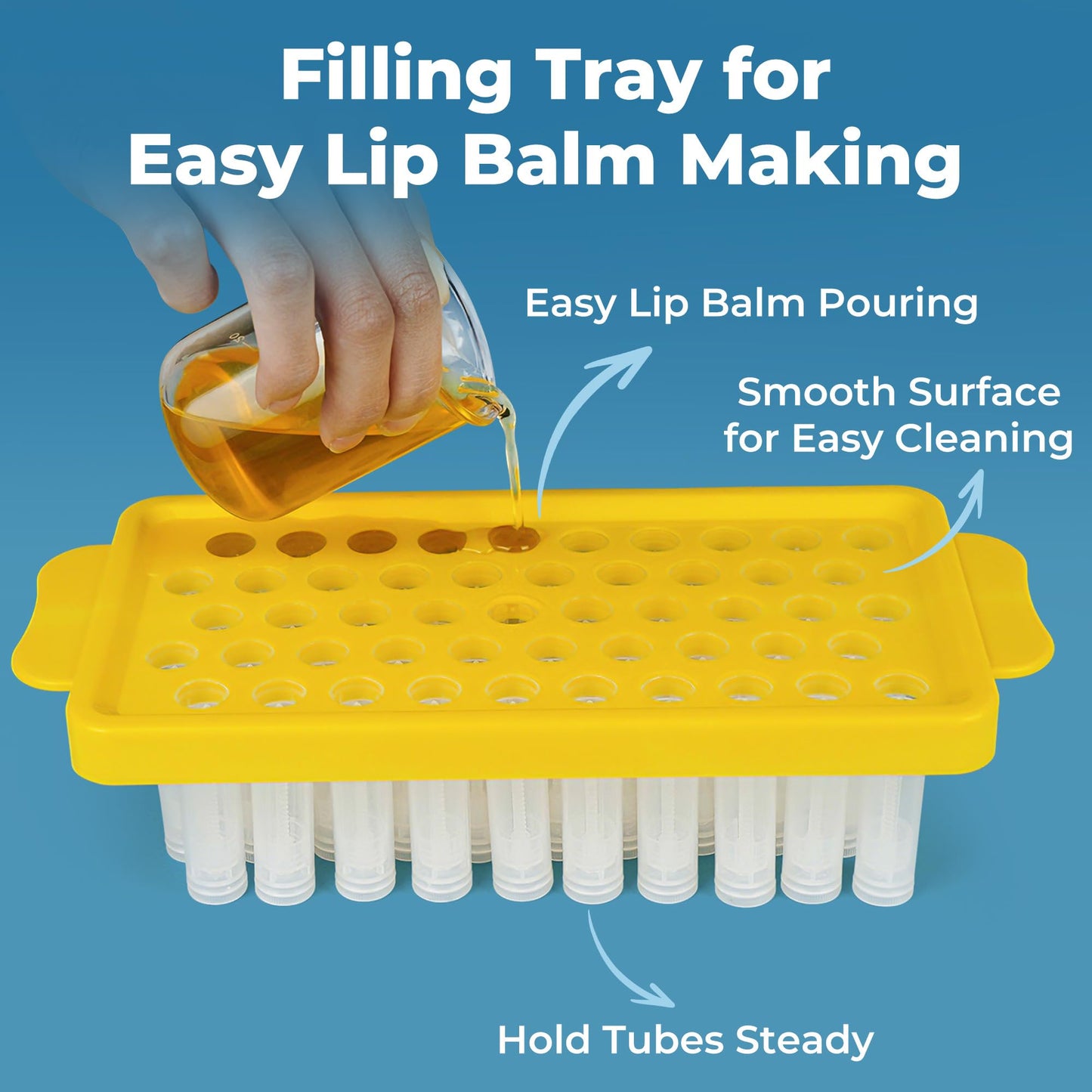 LotFancy Lip Balm Tubes Kit with Filling Tray & Spatula, 50 Pcs 5.5ml (3/16 oz) Clear Empty Lip Balm Containers with White Caps, BPA-Free, Leak-Resistant