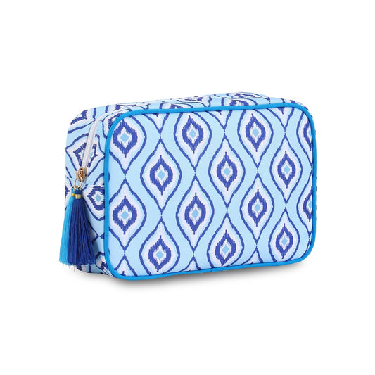 EMBRUNIOICE Makeup Bag Travel Cosmetic Bag Organizer Tassel Toiletry Bag Large Canvas Zipper Pouch Mahjong Tile Bag (Ikat Blue)