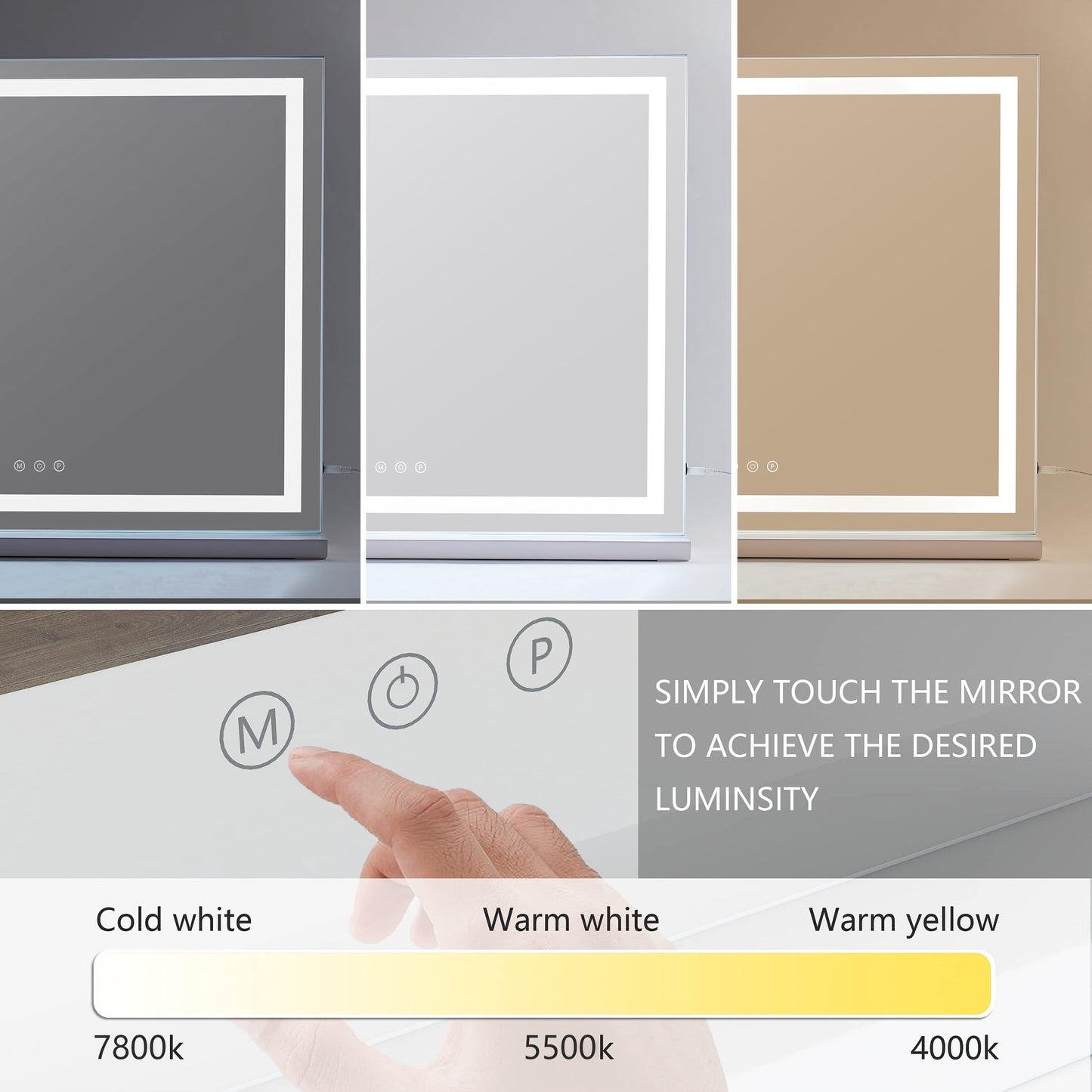 HIEEY Lighted Makeup Mirror, 18.1" x 22.8" Hollywood Vanity Mirror with Lights, Three Color Lighting Modes, with 5X Magnification Mirror, Smart Touch Control, 360°Rotation (White)