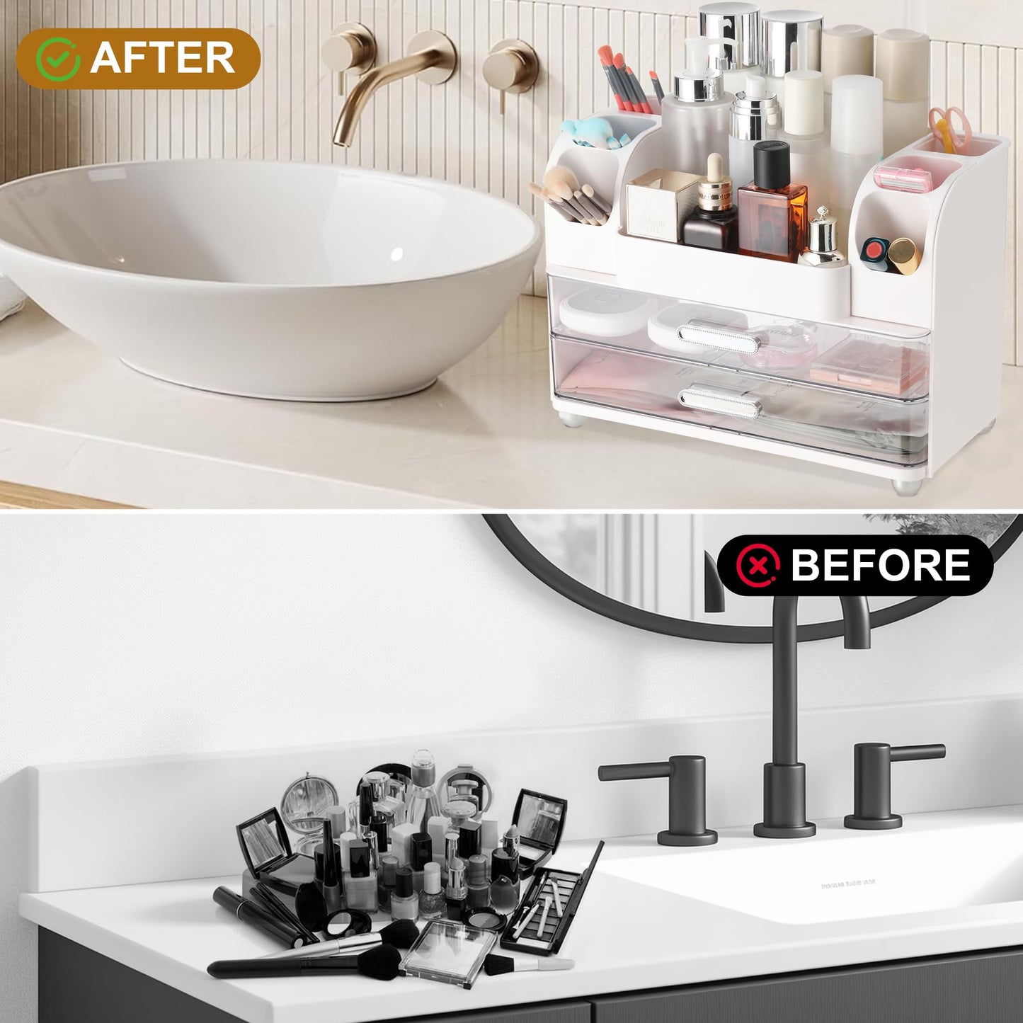 Dozesheep Large Makeup Organizer Countertop with Drawers, Make Up Organizer for Vanity, Makeup Storage Organizer Countertop Makeup Organizers for Skincare, White