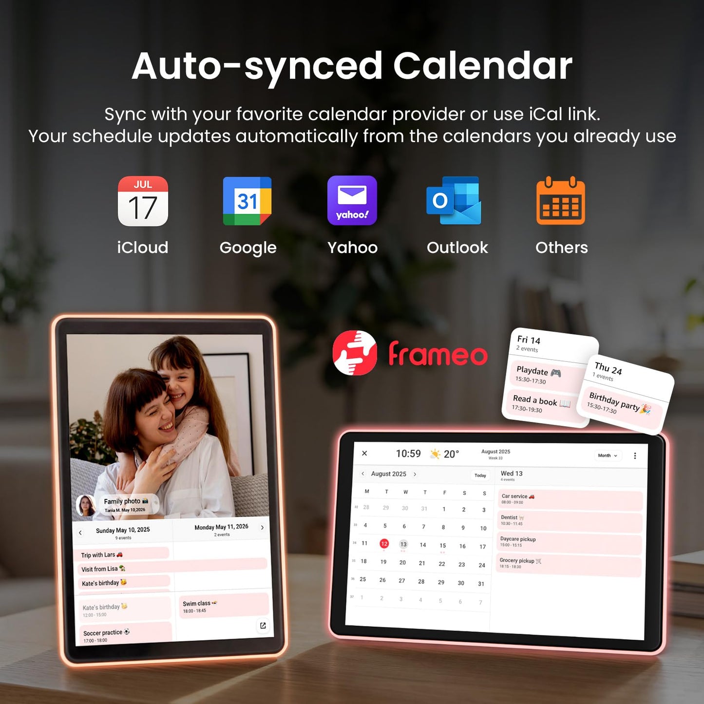 ApoloSign Neon Light Digital Picture Frame, Desk Digital Calendar, Auto-synced Schedule via Frameo App - 10.1" HD Touchscreen | AI Color-Changing LED | Share Photo/Video Instantly | Gift for Parents