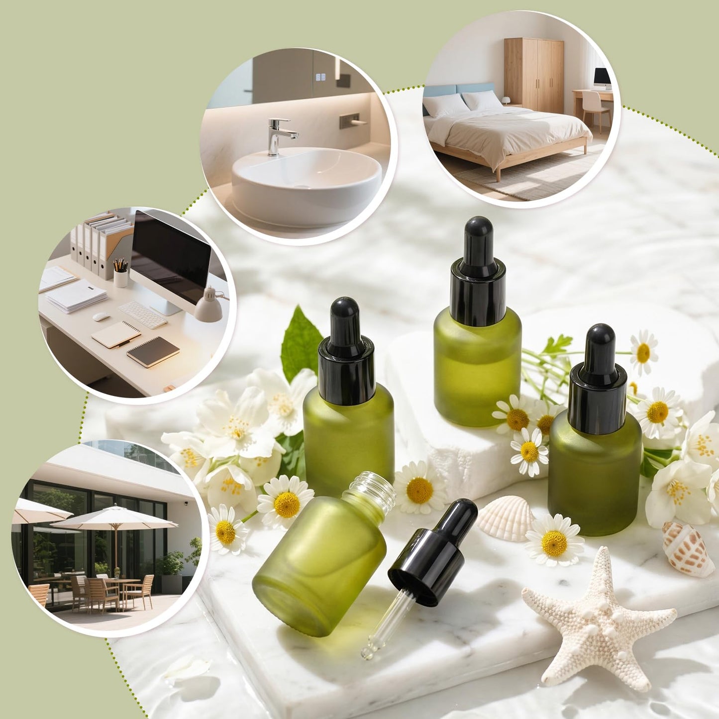 Segbeauty 0.5oz Frosted Glass Dropper Bottles for Oils, 15ml Eye Dropper Bottle Refillable, 4pcs Green Essential Oil Bottles Empty, Liquid Travel Containers for Toiletries, Mini Travel Face Oil Bottle
