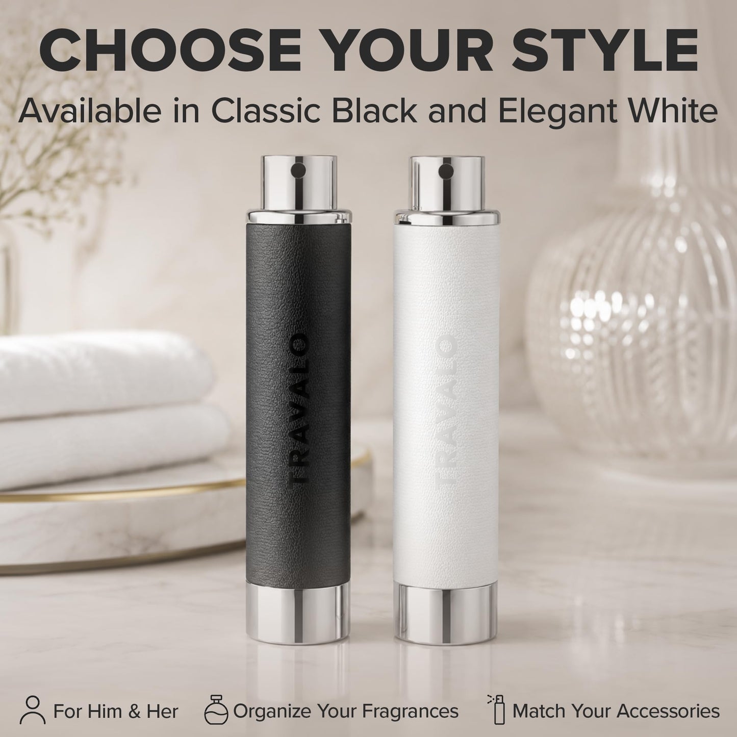 Travalo Walzer Refillable Perfume Atomizer - Pocket-Size, Leak-Proof, Glass-Free Spray Bottle Safe for Air Travel - Mini Perfume Bottle with Black Leather Cover
