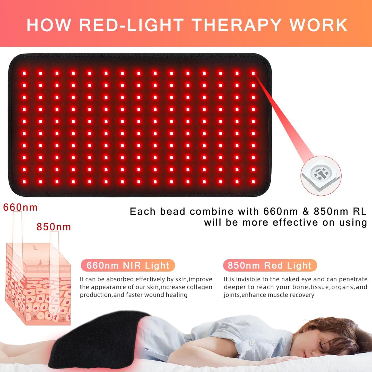 bonodave Red Light Therapy for Body, 19.8" x 12" Infrared Light Therapy Pad XL Large Red Infrared Heating Therapy Wrap Pad Belt for Back Shoulder Leg Relief Home Office Use, Ideal Gift