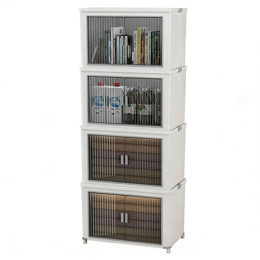pupustar Folding Storage Bins with Lids, 4-Pack Top & Front Opening Stackable Organizer, Total 280qt, for Bedroom Living Room Kitchen Office Bathroom, White, 22"x13.6"x13.8" Each