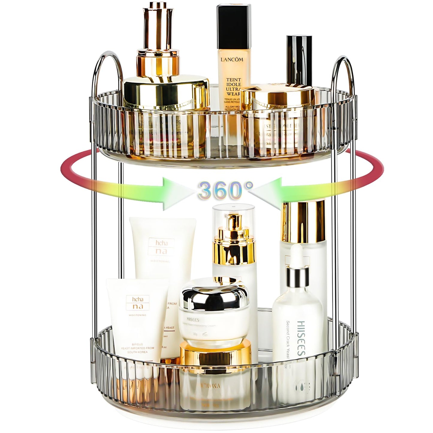Niluks 360 Rotating Makeup Organizer, 2 Tier Lazy Susan Bathroom Counter Organizer, Skincare Organizers, Spinning Perfume Organizer & Vanity Organizer Countertop (Classic Grey, 2 Tier)