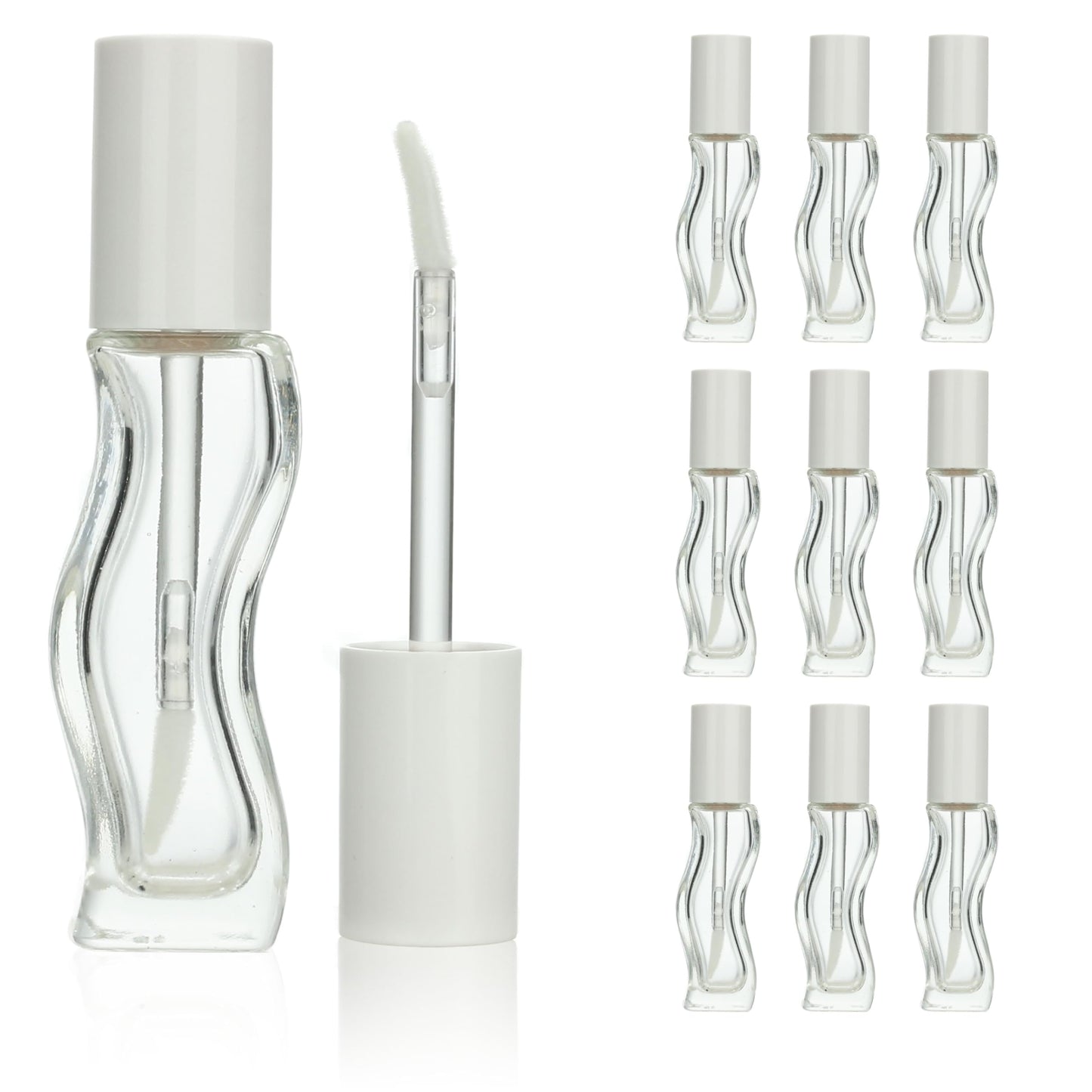 COSIDEA 9 pcs 8ml Pink Empty glass lip gloss tubes lipgloss tube with wand bottles for coconut oil liptin refill container (White, 9 pcs)