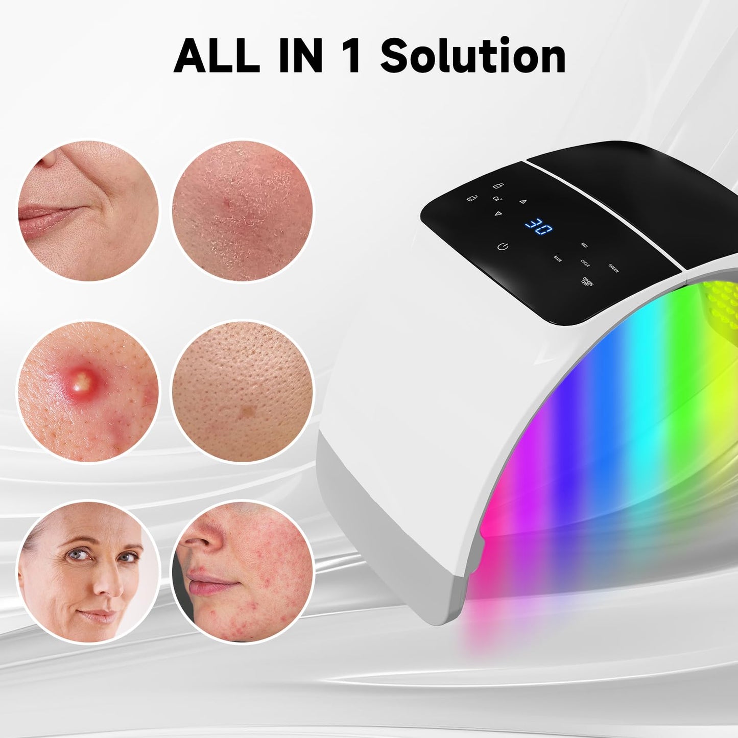 mhpoycd 7-in-1 LED Face Mask, Multi-Color Light Beauty Device with Red Blue Green Yellow Purple Cyan White Modes, At-Home Facial SPA for Women Men, Gift Idea
