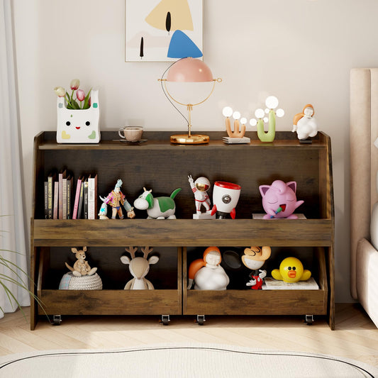 COZPAW 2 Tier Toy Storage Organizer Montessori Shelf with Movable Bins (White)