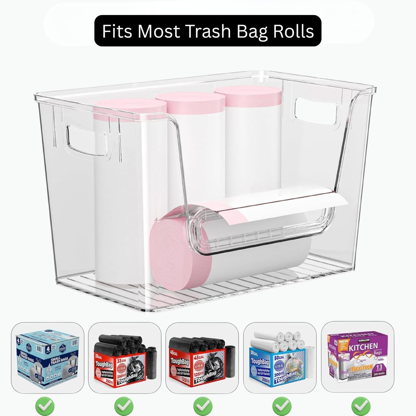 2 Set Pantry organizers and Storage,Trash Bag Holder Under sink Organizer for 4-13 Gal Bags,Trash Bag Dispenser with Bamboo Lids and Stackable Clear Bins for Potato, Onion, Garlic, Fruit, Vegetables