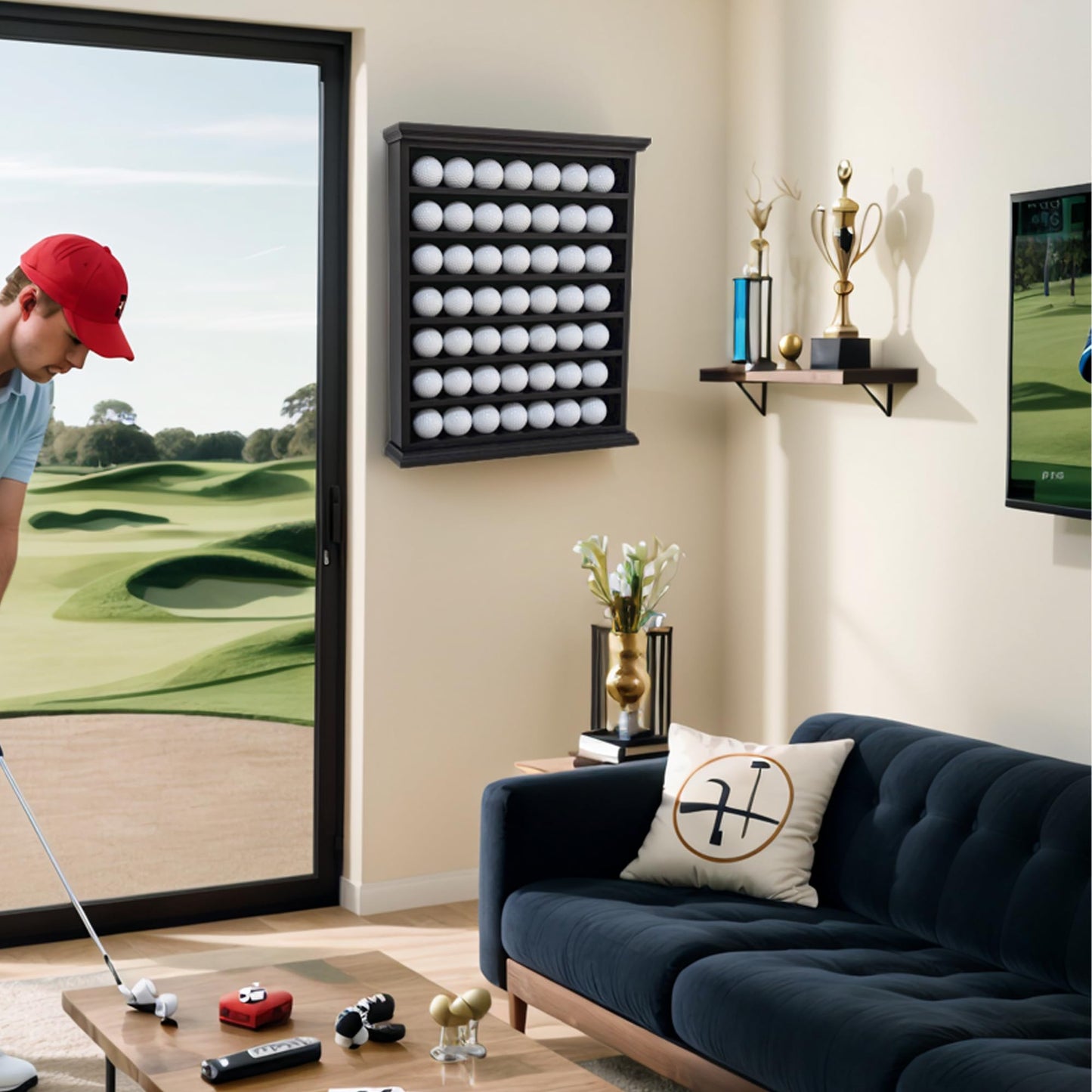 Stylish Golf Ball Golf Ball Display Case - Solid Wood Shadow Box for Home, Office, and Exhibition Display - Ideal Storage and Showcase Solution - Black Color