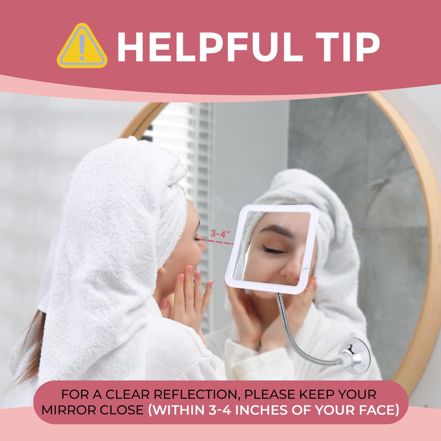 MIRRORVANA Flexible 10X Magnifying Square Makeup Mirror Non Lighted with Adjustable Gooseneck & Suction Cup 2in1 Table Mirror and Wall Mount for Vanity & Bathroom Use - 6.3" x 6.3" (Translucent Frame)