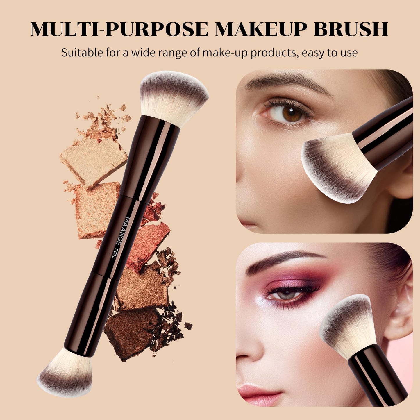 MAANGE 7pcs Makeup Brush Set Double Sided Kabuki Makeup Brushes Contour Brush for Foundation Liquid Powder Concealer Cream Cosmetics Bronzer Blending Blush Buffing Makeup Tools (Coffee)