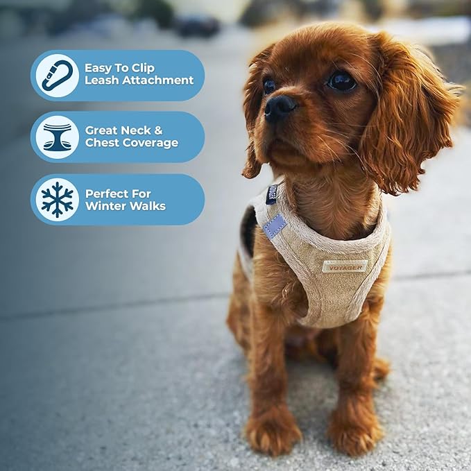 Best Pet Supplies - All Weather Mesh/Plush, Reflective, No Pull Harness for Small, Medium Dogs, Cats - Secure with Hook & Loop Fastener, Buckle, Double D-Rings - Latte Suede, XL