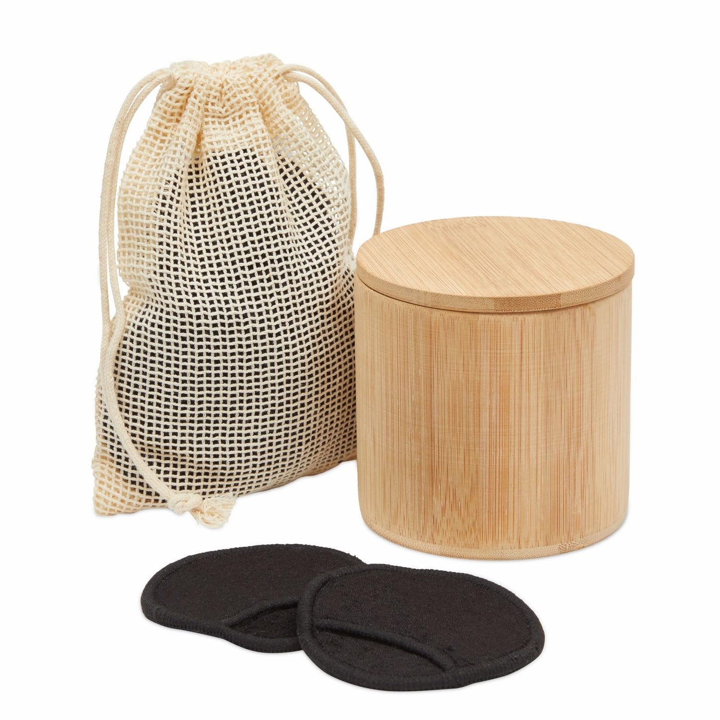 18 Pack Reusable Cotton Rounds for Makeup Removal with Bamboo Holder and Mesh Storage Bag (Black)