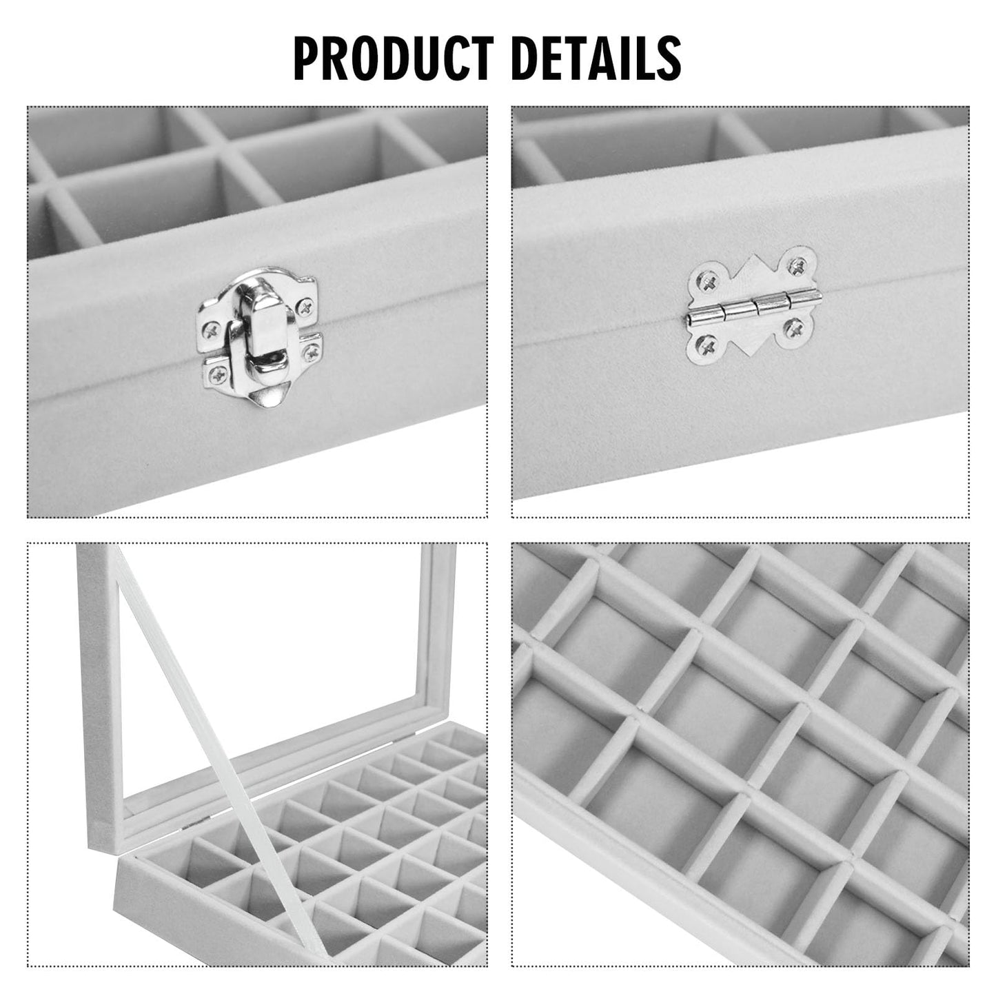 Vicoter Velvet Jewelry Tray 48 Compartments Jewelry Display Organizer with Transparent Cover Rings, Earrings, Necklaces, Pendants Storage Box for Girls, Wives, Mothers, Women