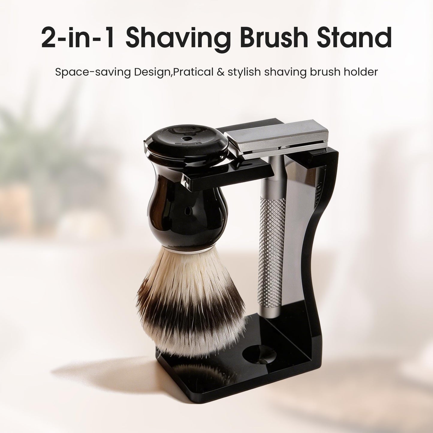 Keropy 2-in-1 Shaving Brush and Razor Stand, Black Acrylic
