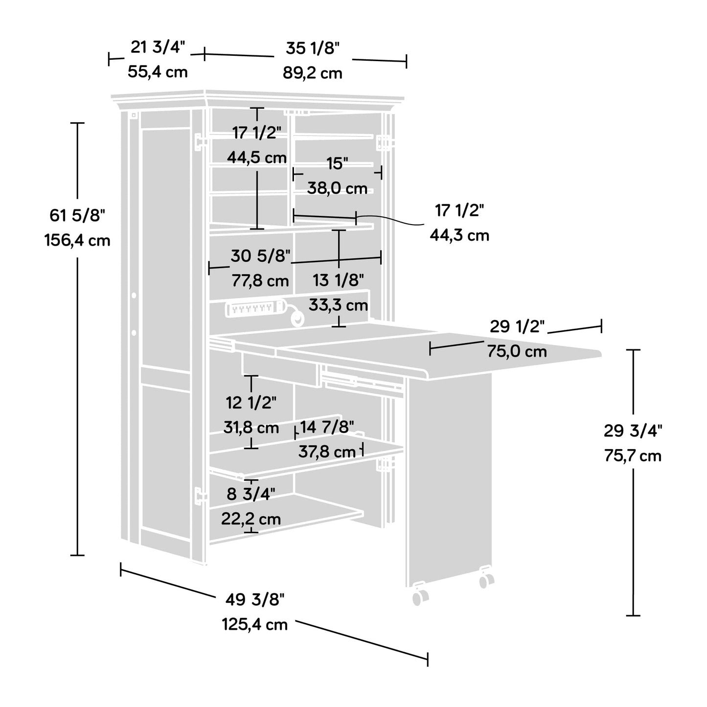 Sauder Miscellaneous Storage Craft & Sewing Armoire, L: 35.112" x W: 21.81" x H: 61.58", Mystic Oak