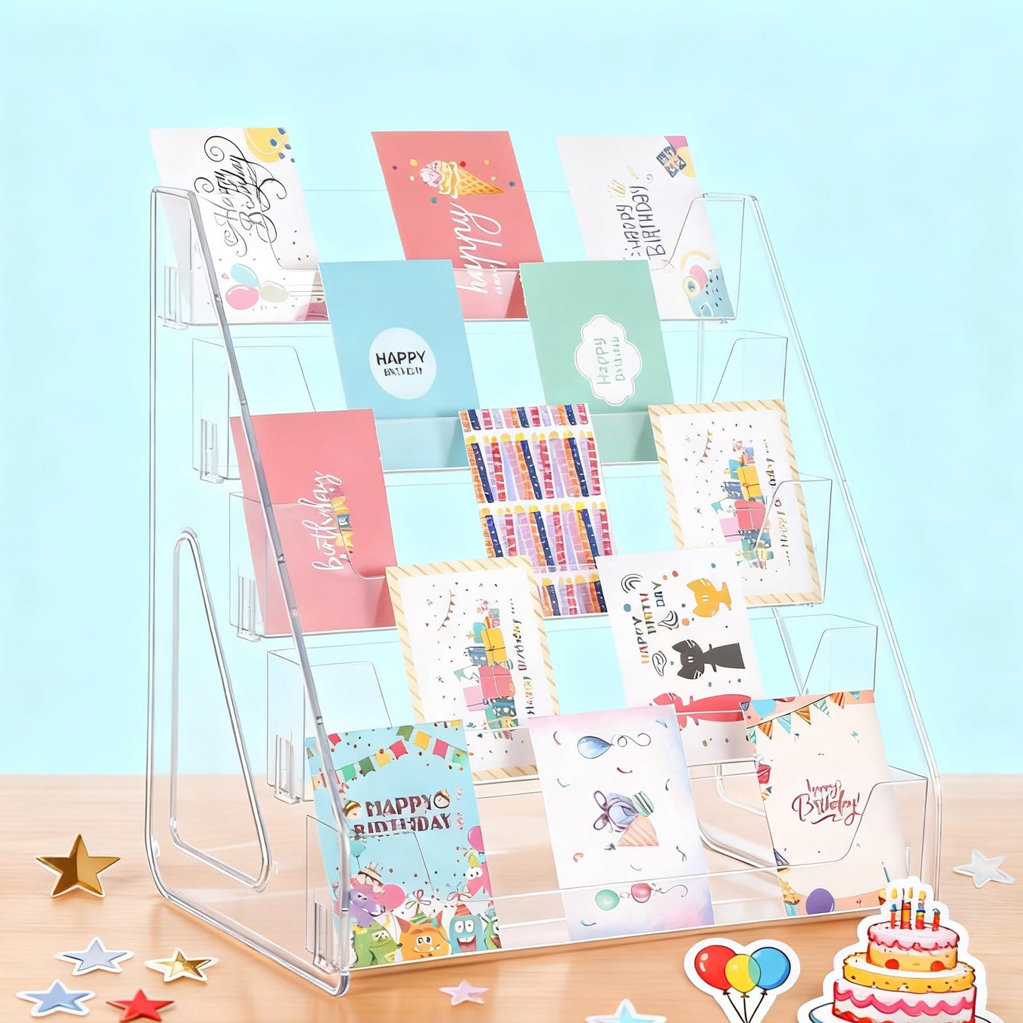 Hlimior 5-Tier Sticker Display Stand for Vendors, Pocket Acrylic Display Stands & Card Stand, Portable Organizer for Trade Shows, Retail Stores, Small Business Supplier Events