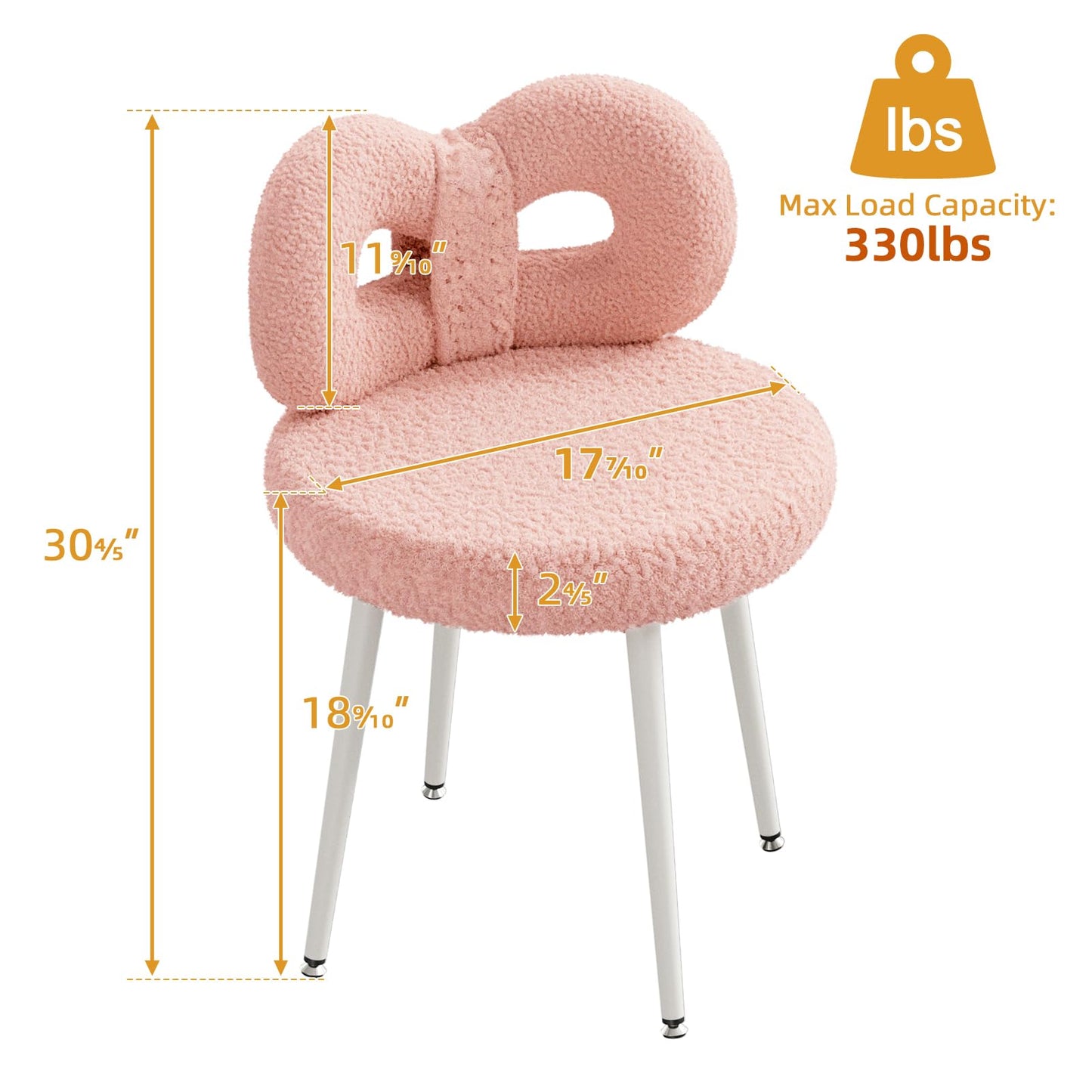 ROOMTEC Swivel Vanity Chair with Back, Upholstered Desk Chair for Girls, Modern Makeup Vanity for Bedroom, Living Room (Pink)