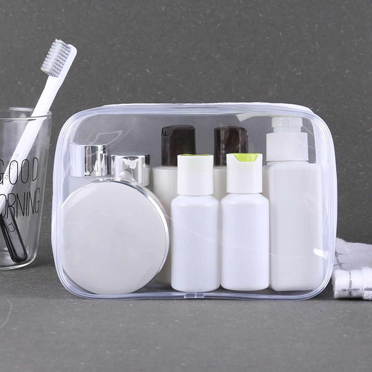 Tergy 20 Pack Clear Cosmetics Bags for Women Men Waterproof Toiletry Bags PVC Makeup Bags Organizer Case with Zipper for Travel Bathroom (20 White(Length 9.8 inch, height 7.1 inch, width 2.36 inch))
