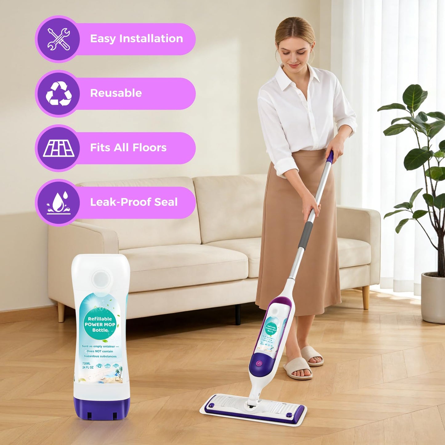 YFUARY Refillable Solution Bottle for Swiffer Power Mop,Leak-Proof Reusable Empty Cleaner Container, Universal Fit for Any Liquid Cleaner, Easy Install