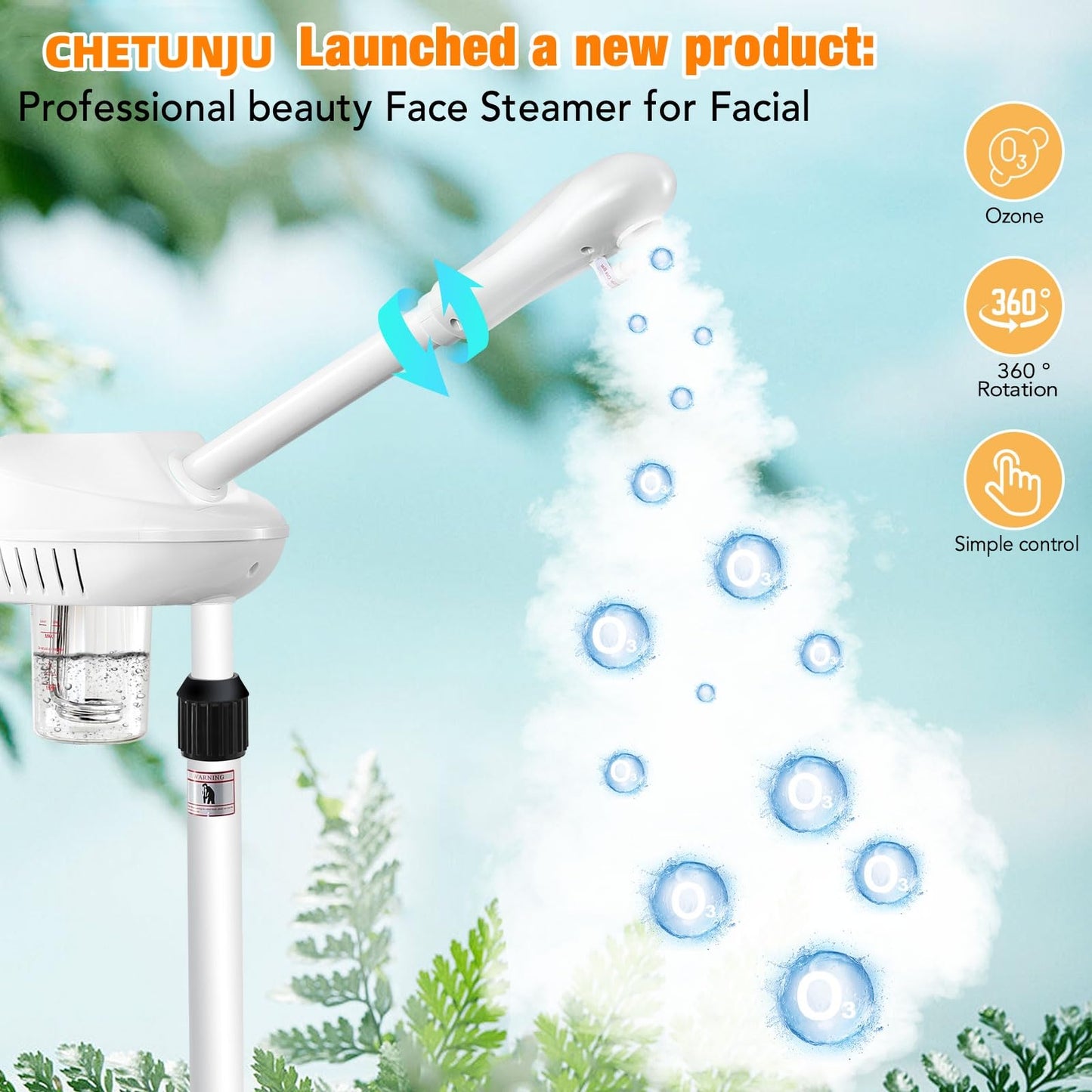 Chetunju Professional Facial Steamer for Atomization Humidifier Atomizer, Adjustable Height and Angle, Face Steamer Clean Skin Firming Pores and Moisturizing Suitable for a Beauty, Spa, at Home