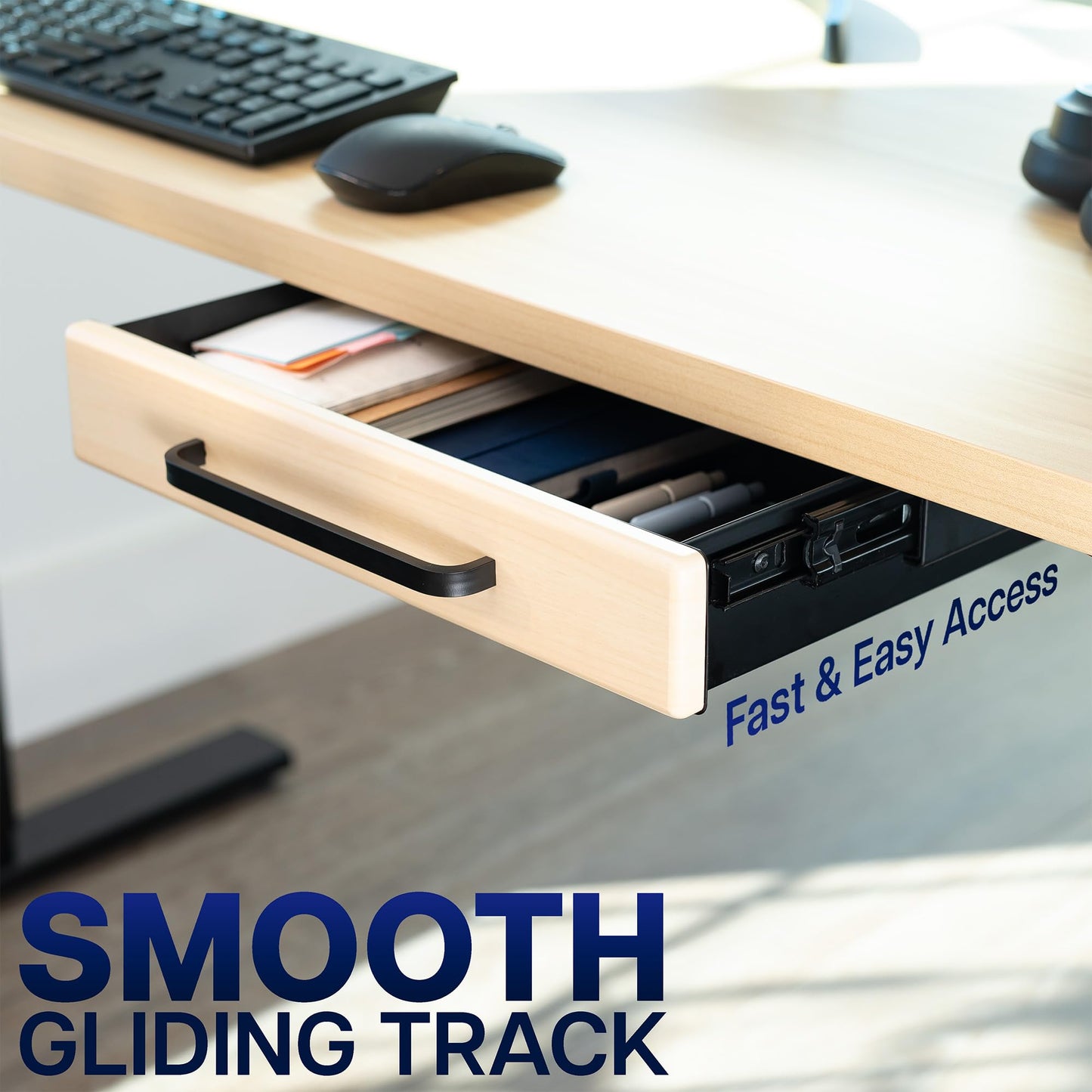 VIVO Under Desk Mounted Sliding Pull-out Drawer for Office Desk, Pull Handle, Storage Organizer for Sit Stand Workstation, DESK-DR1H-C