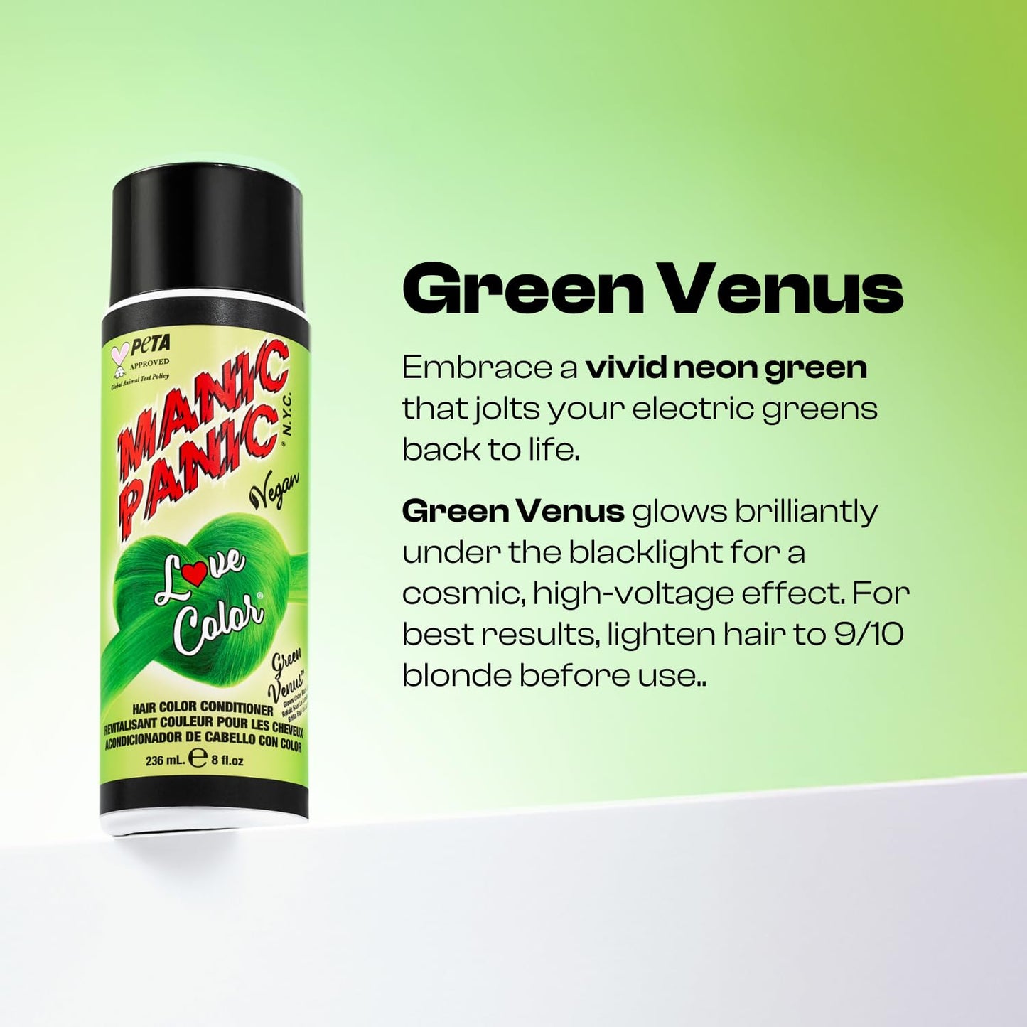 MANIC PANIC Bright Neon Green Color Depositing Conditioner - Love Color Hair Conditioner Keeps Hair Vibrant, Nourished & Refreshed - Formulated with Shea Butter & Quinoa - Green Venus (8oz)
