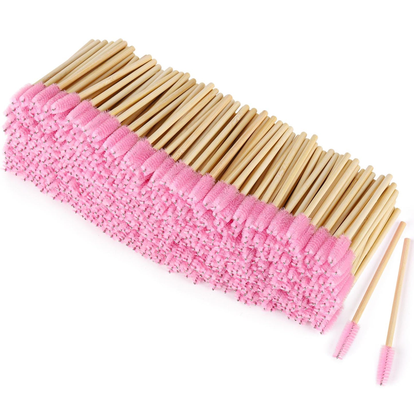 Tbestmax 500 Disposable Mascara Wands Eyelash Brush Spoolies for Eye Lash Extension Eyebrow Bamboo Stick Pink