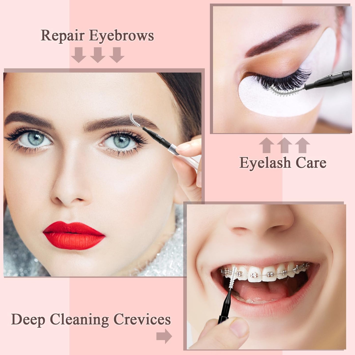 MAPVOLUT 200 PCs Professional Micro Brow & Lash Spoolie Brushes w/Caps - Dual-Use Eyebrow Brush, Eyelash Comb for Lamination, Tint, Lift, Extensions & Makeup Tools