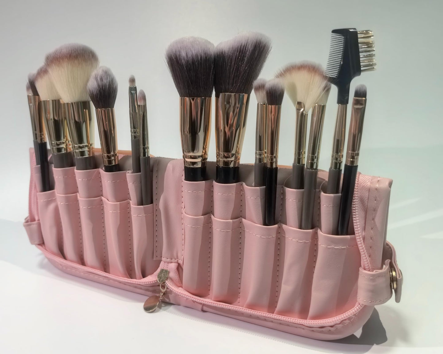 YLYZ Makeup Brush Bag, Waterproof Stand-Up Makeup Brush Holder Organizer, Travel Make up Brush Pouch Cosmetic Bags, Pink