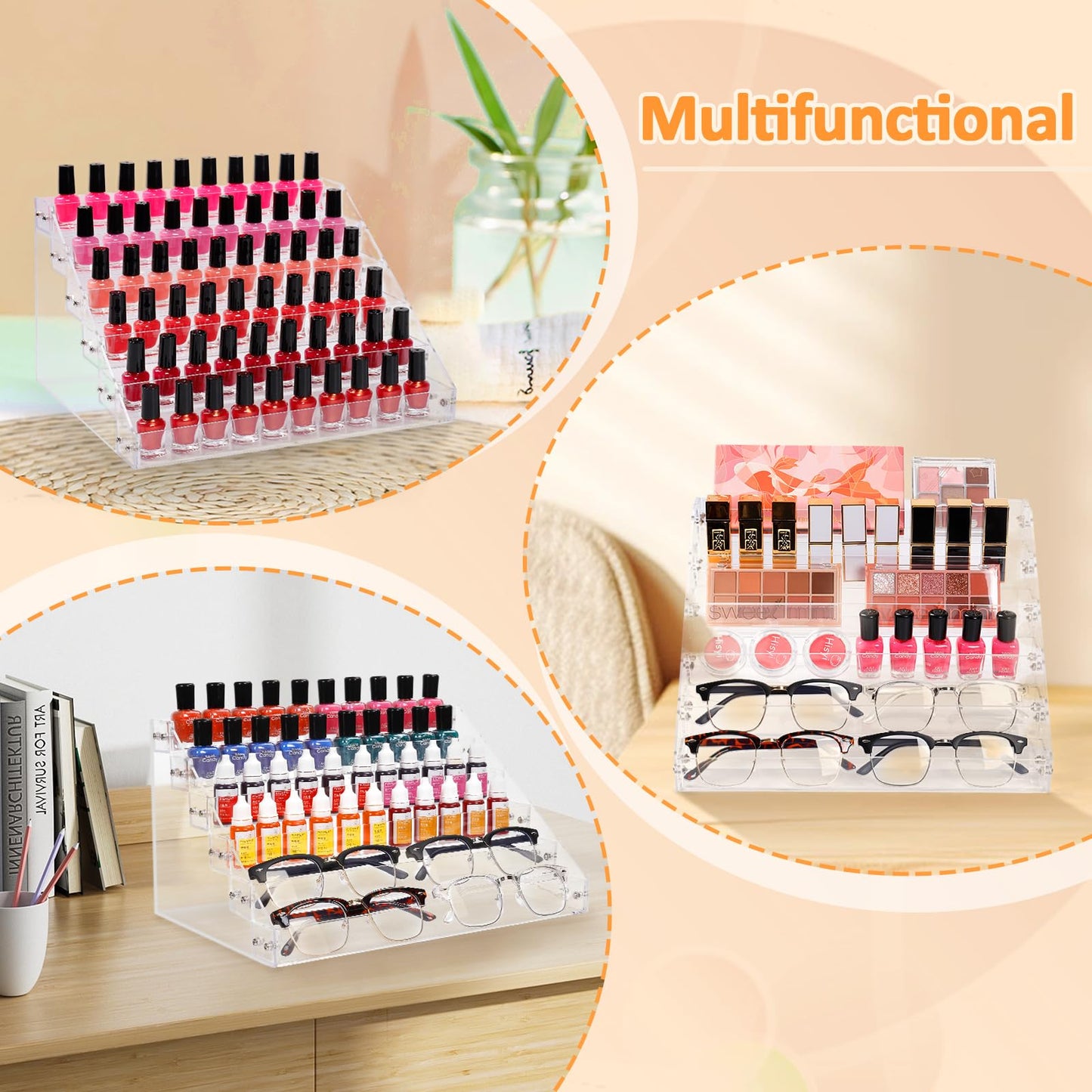 AumVum 6-Tier Nail Polish Organizer Rack, Acrylic Display Stand Holder for Nail Paint, Tattoo ink, Essential Oil, Sunglasses Storage for Salon Vanity Table, Home Decor, Holds 72 Bottles